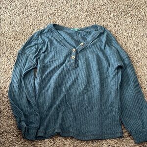 Blue Long Sleeve Ribbed Knit Top